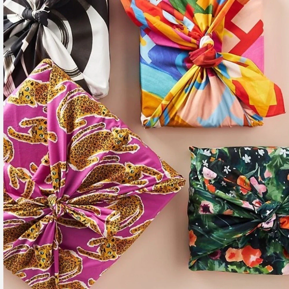 Anthropologie All Wrapped Up Cheetah Reusable Furoshiki fabric gift wrap 1 pack